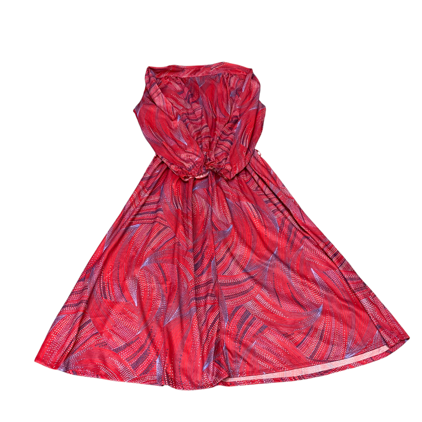 C&A A-Line Dress Womens M Red Polka Dot Cinch Waist Keyhole Tie Neck Pullover