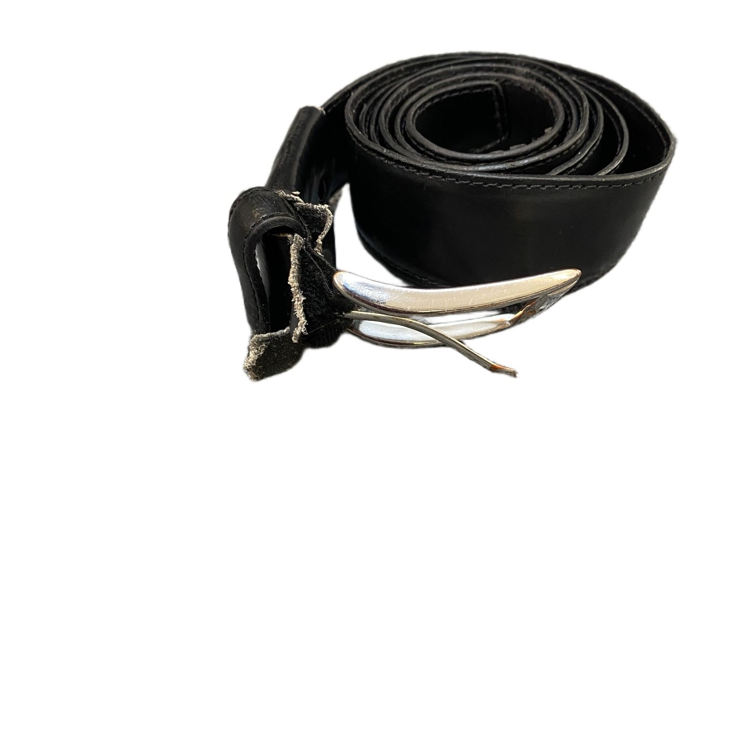 Waist Belt Mens Black Leather Adjustable Classic Silver Pin Buckle 46 Inches