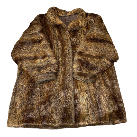 Womens Faux Fur Coat XL Brown Lined Soft Cozy Warm Winter Long Sleeve Collared