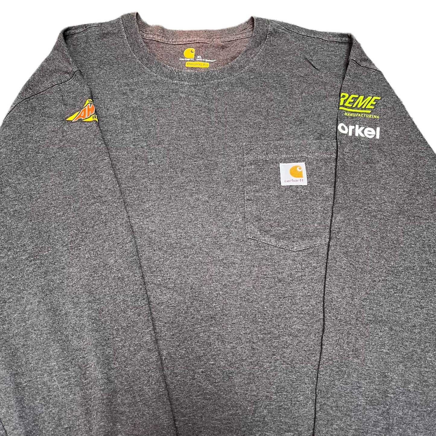 Carhartt Pocket T-Shirt Mens XL Dark Grey Original Fit Long Sleeve Workwear Tee