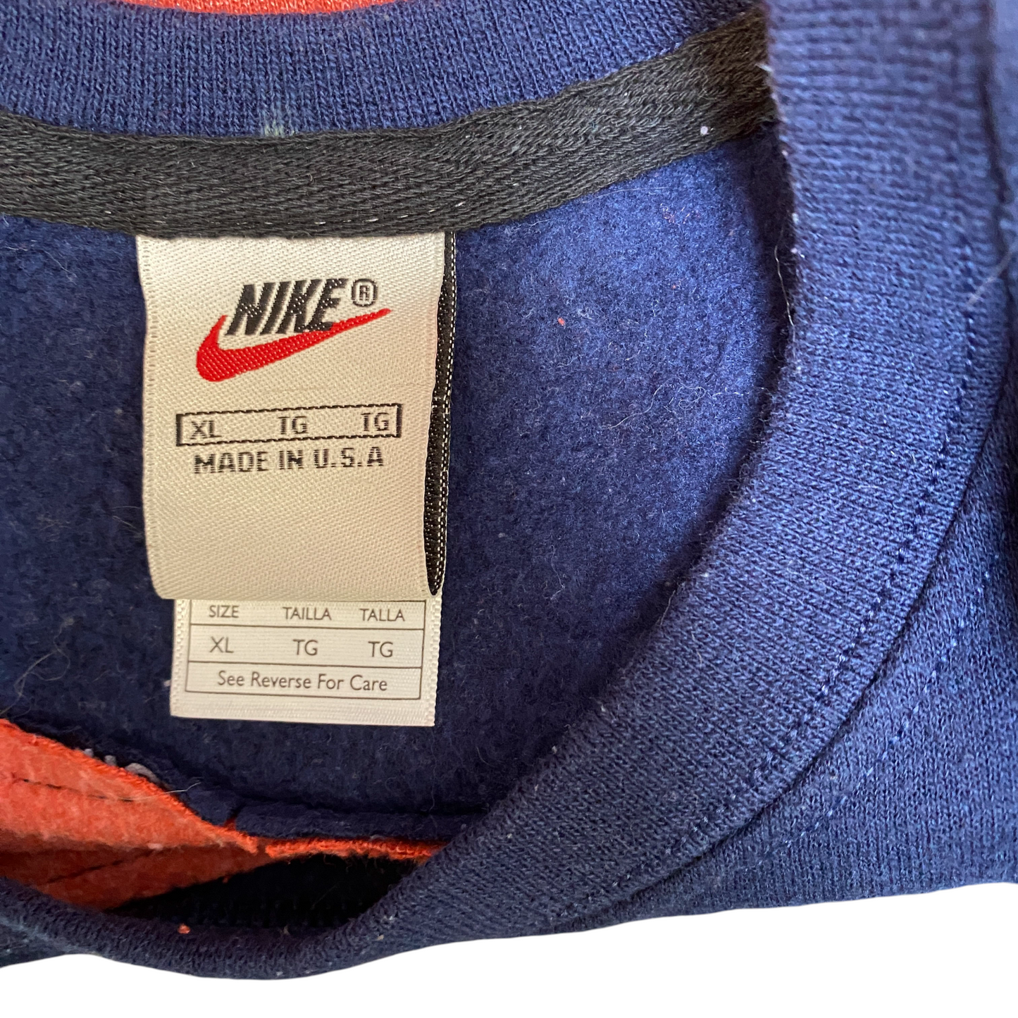 Nike Reworked Sweatshirt Mens XL Navy Orange Embroidered Spellout Logo Vtg Y2K