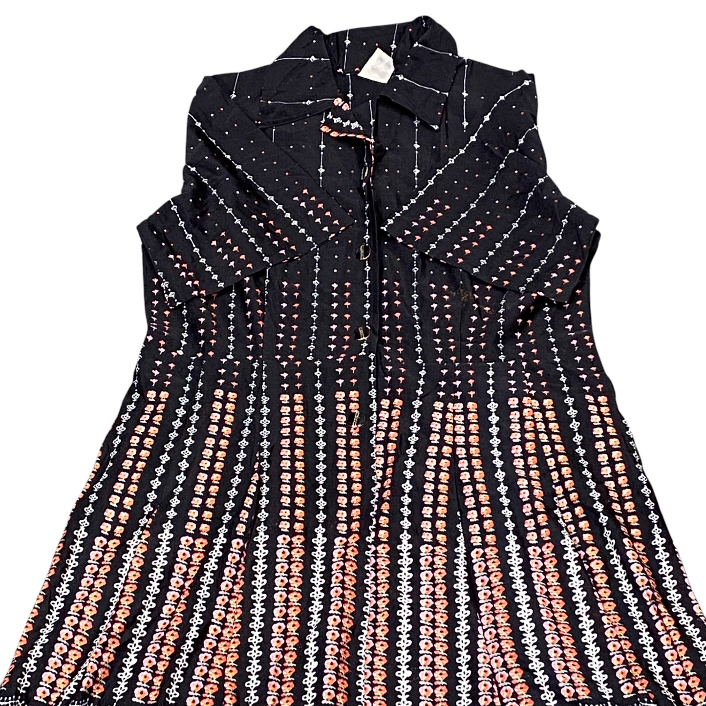 Womens A Line Dress M Black Geometric Short Sleeve Pleated Collared Button Front