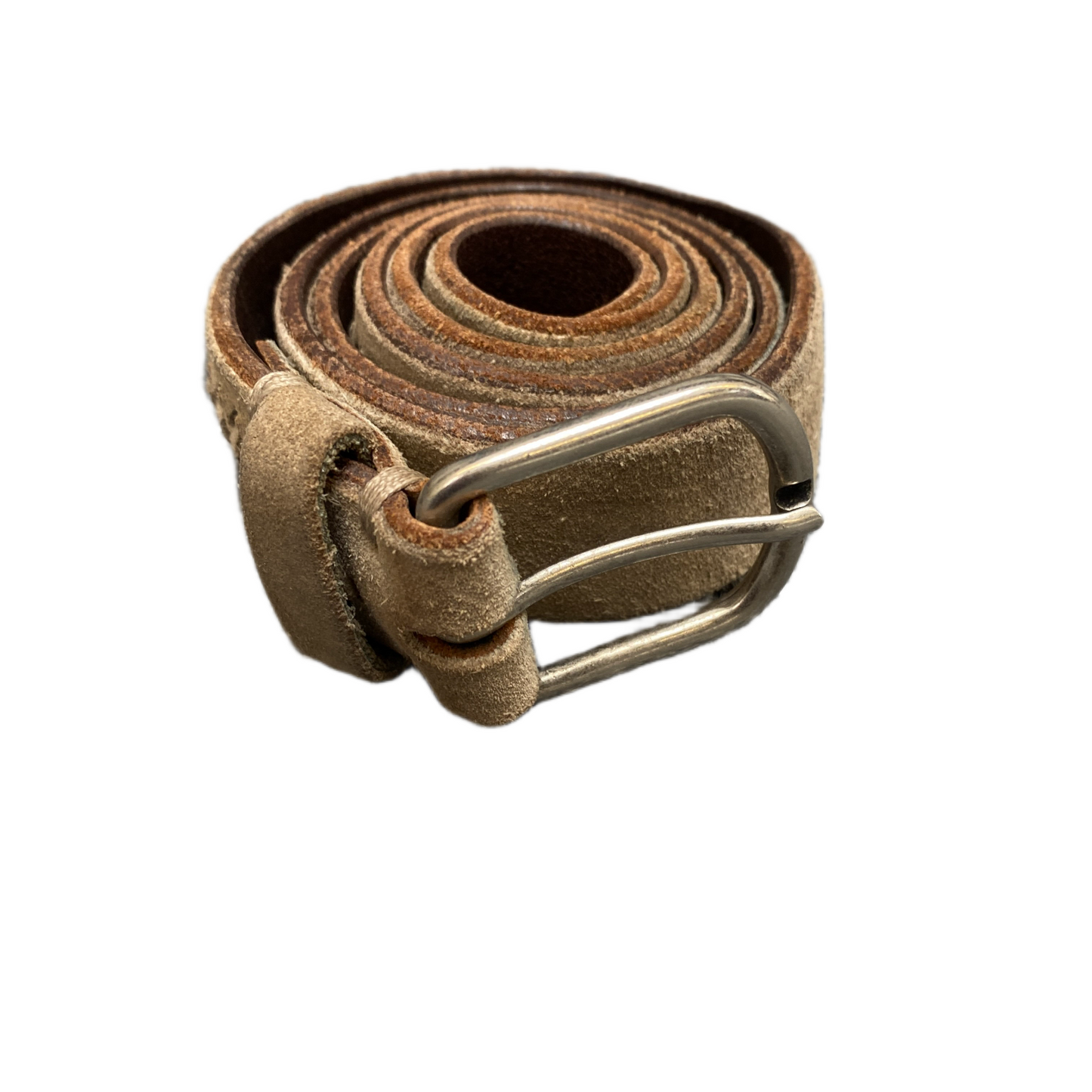 Arsenic Waist Belt Men Beige Suede Leather Braided Silver Pin Buckle 38.5 inches