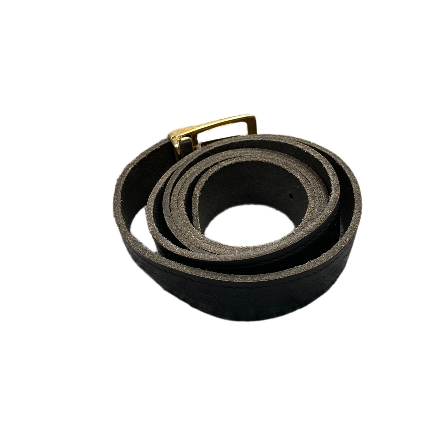 Waist Belt Mens Black Leather Adjustable J Logo Gold Tone Buckle 44 Inches