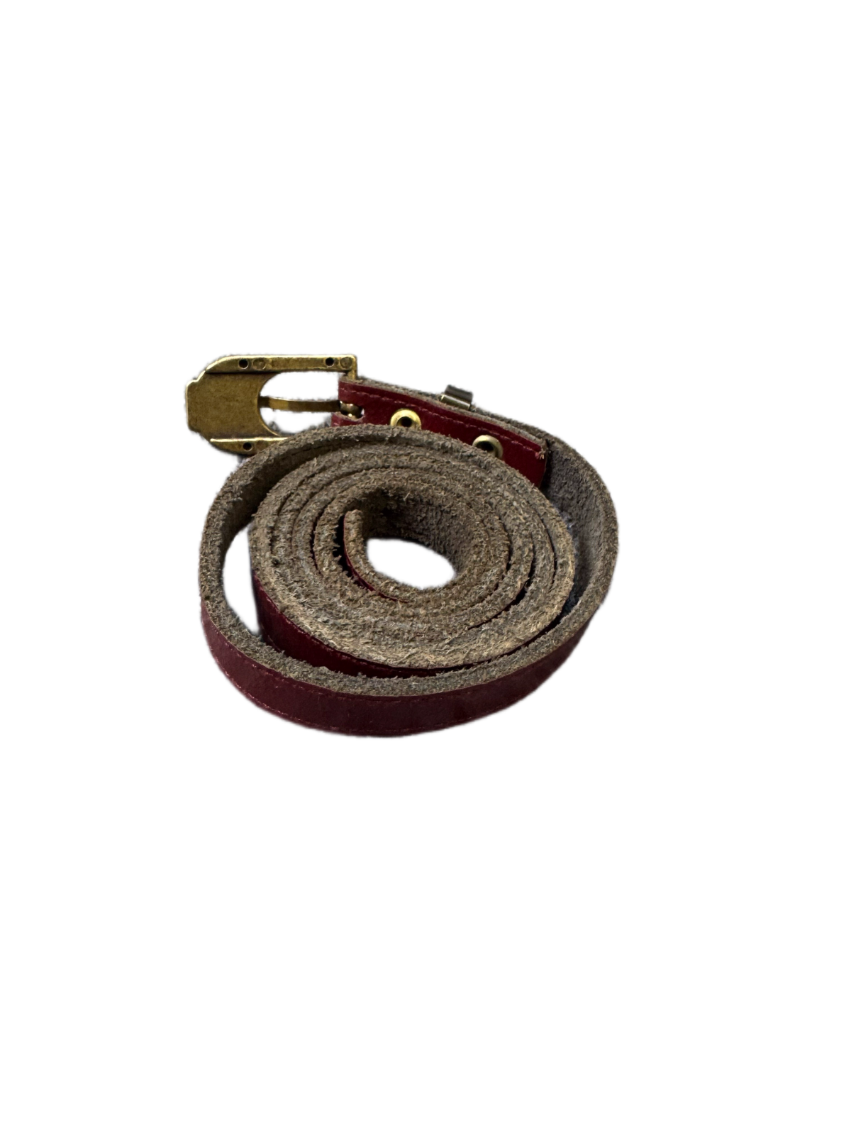 Waist Belt Mens Brown Leather Adjustable M Logo Brass Pin Buckle 35.5 Inches