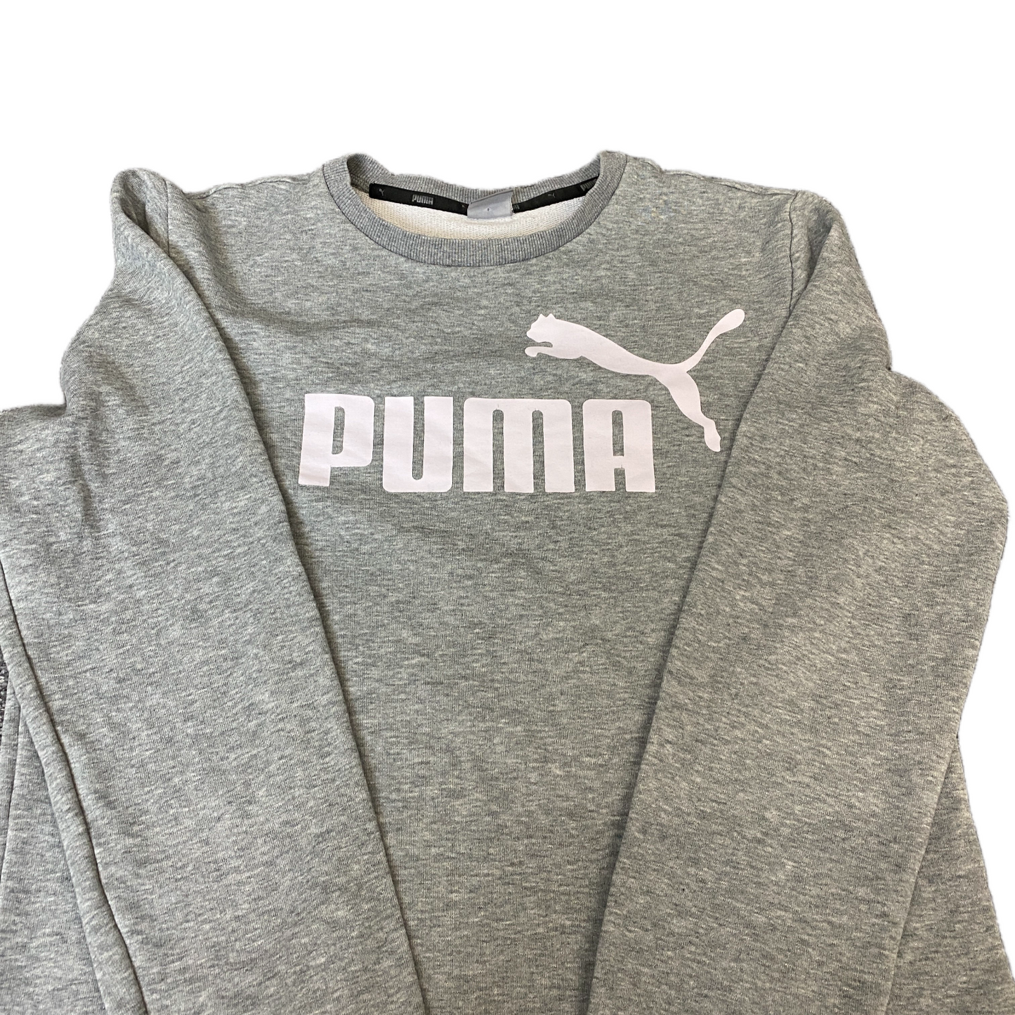 PUMA Sweatshirt Girls Small Grey Heather Spell Out Logo Long Sleeve Pullover