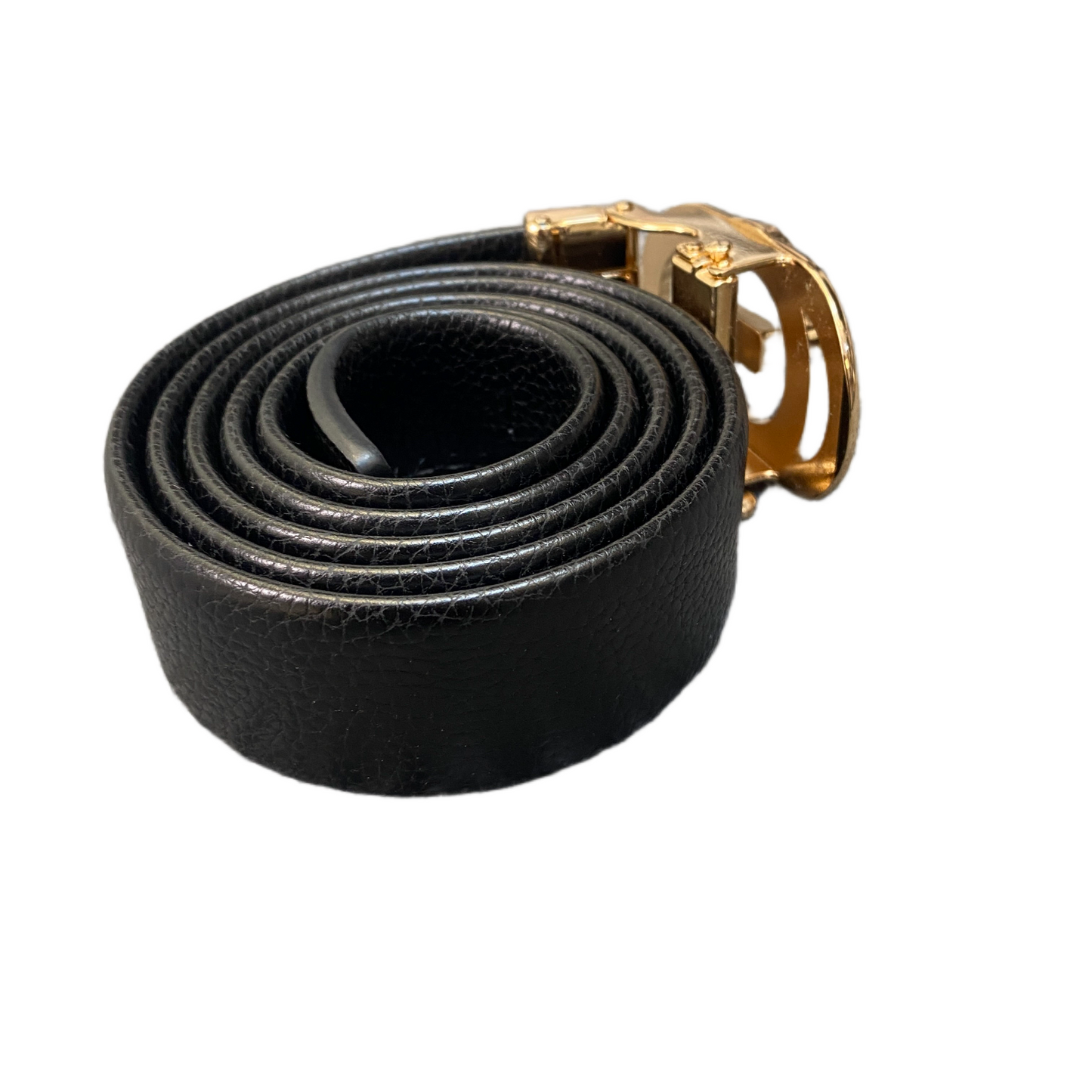 Waist Belt Mens Black Leather Adjustable Gold-Tone Double G Buckle 43 inches
