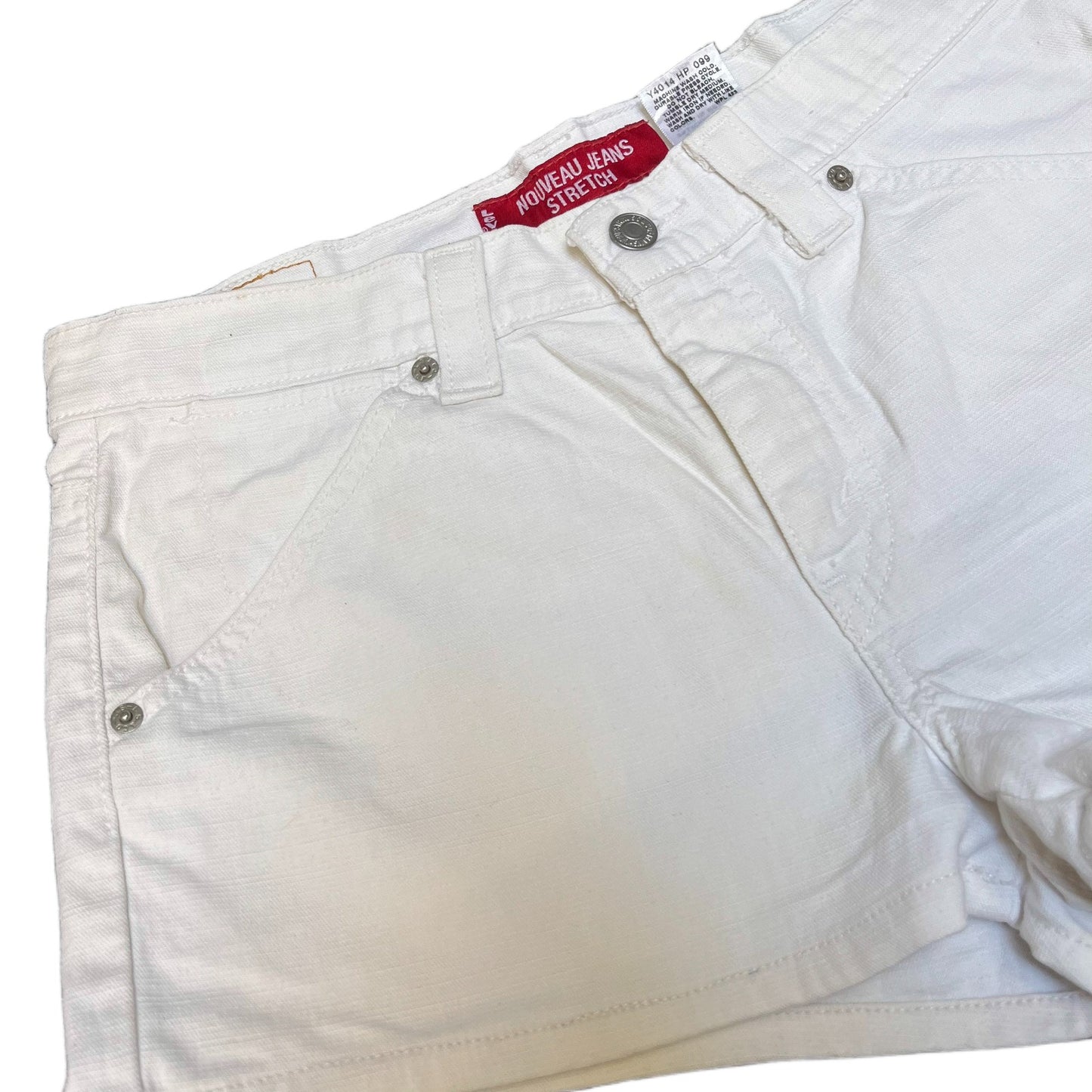 Levi's Nouveau Jean Shorts Fits as Women L 32" Waist White Denim Stretch Red Tab