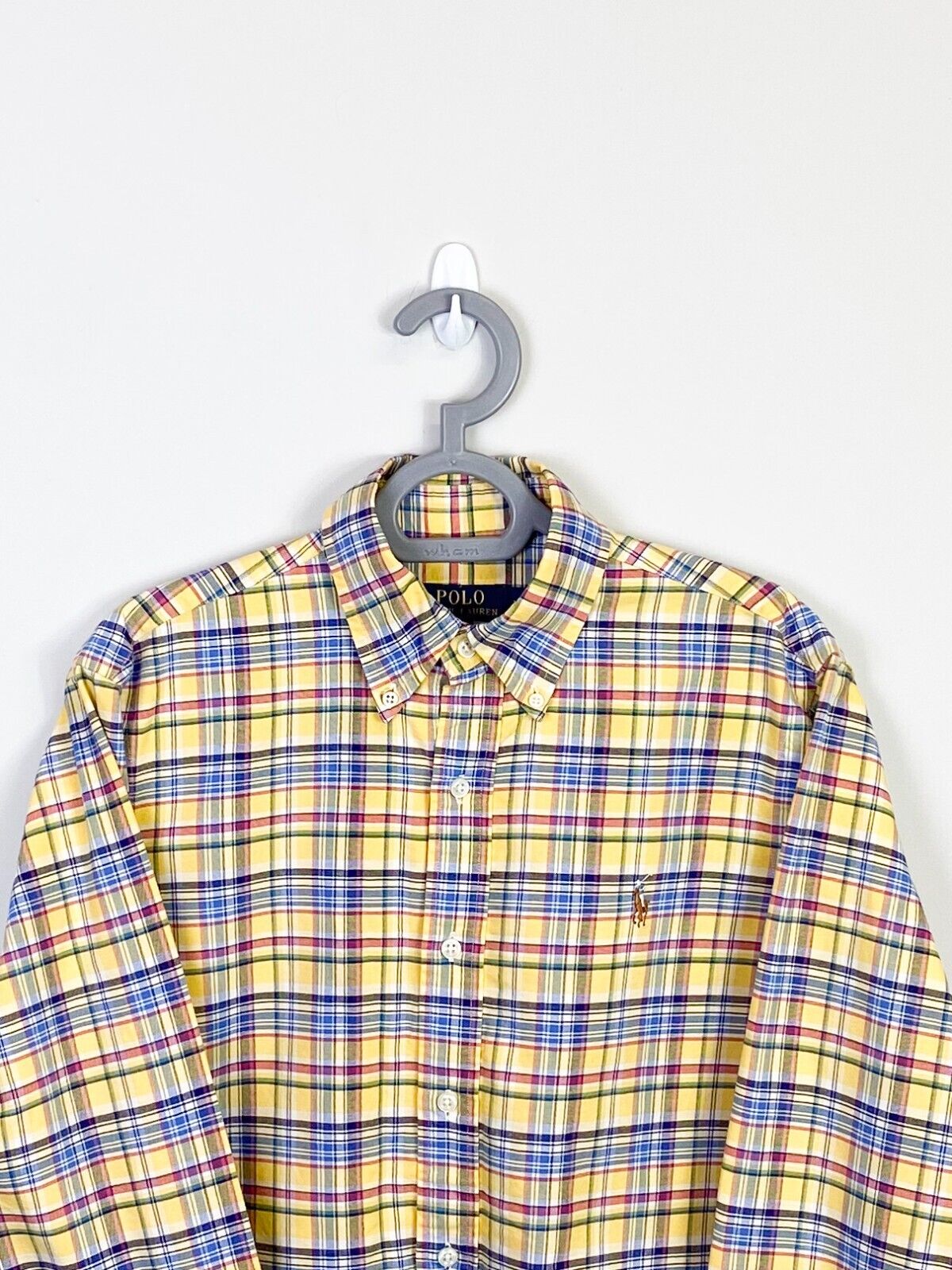 Ralph Lauren Shirt Mens Medium Yellow Plaid Casual Brown Small Polo Pony Logo