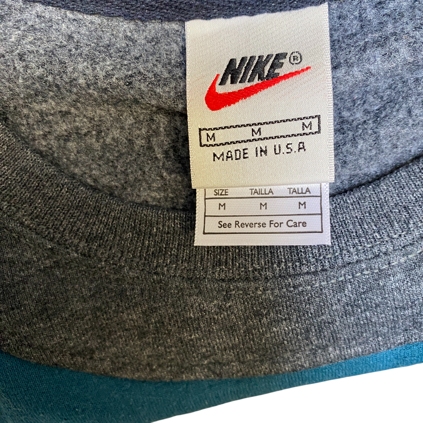 Nike Reworked Sweatshirt Mens M Teal Grey Embroidered Spellout Logo Vintage Y2K