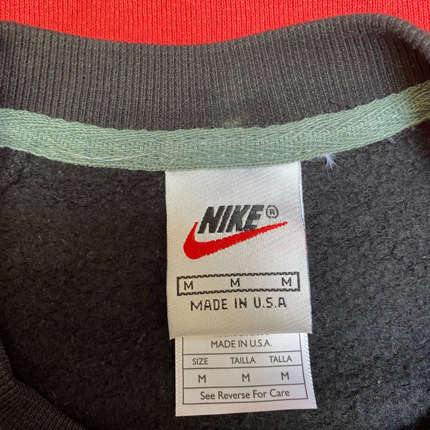 Nike Reworked Sweatshirt Mens M Red Black Embroidered Spellout Logo Vintage Y2K