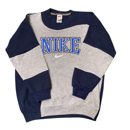 Nike Reworked Sweatshirt Mens Medium Blue Grey Spellout Logo Crewneck Vtg Y2K