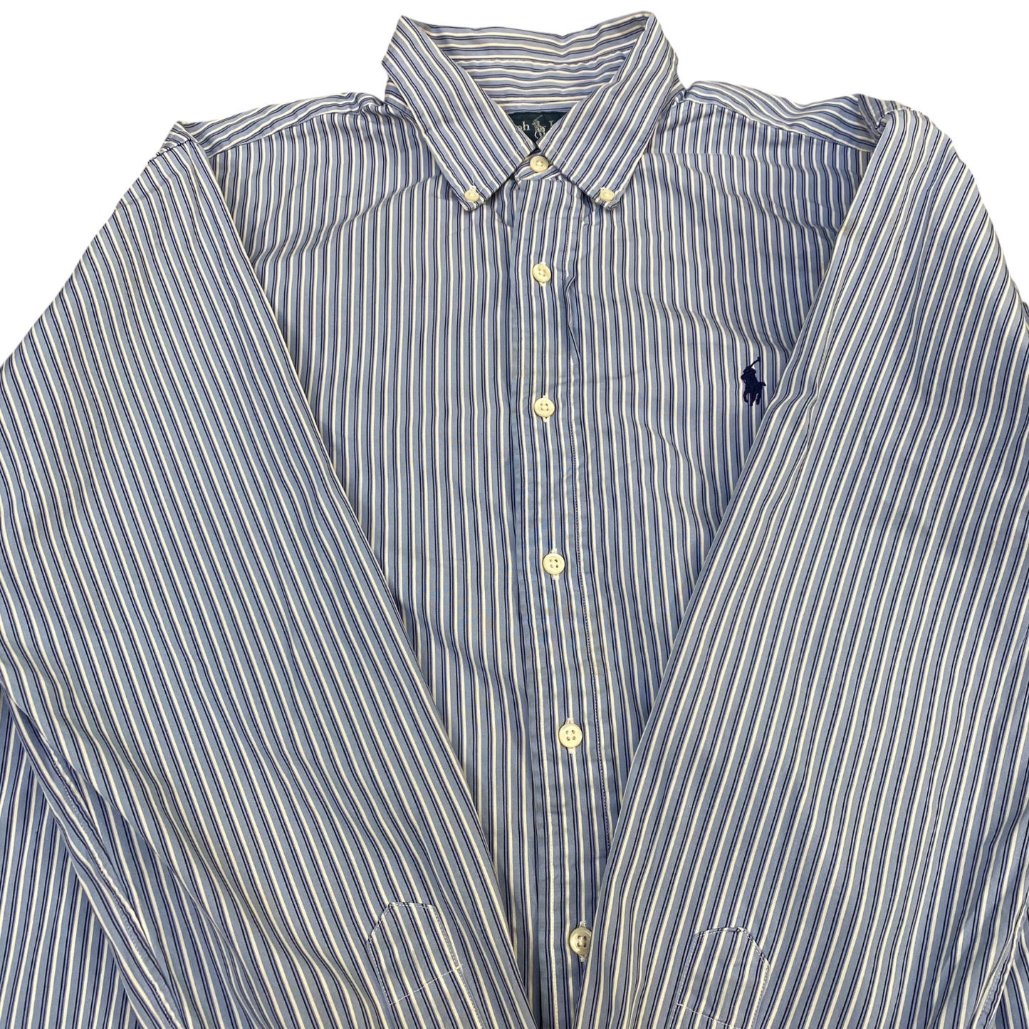 Ralph Lauren Shirt Mens L Blue White Striped Classic Fit Pony Logo Button Down
