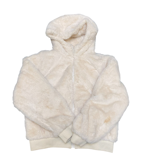 Primark Cares Faux Fur Hooded Jacket Womens XS White Lined Long Sleeve Full Zip