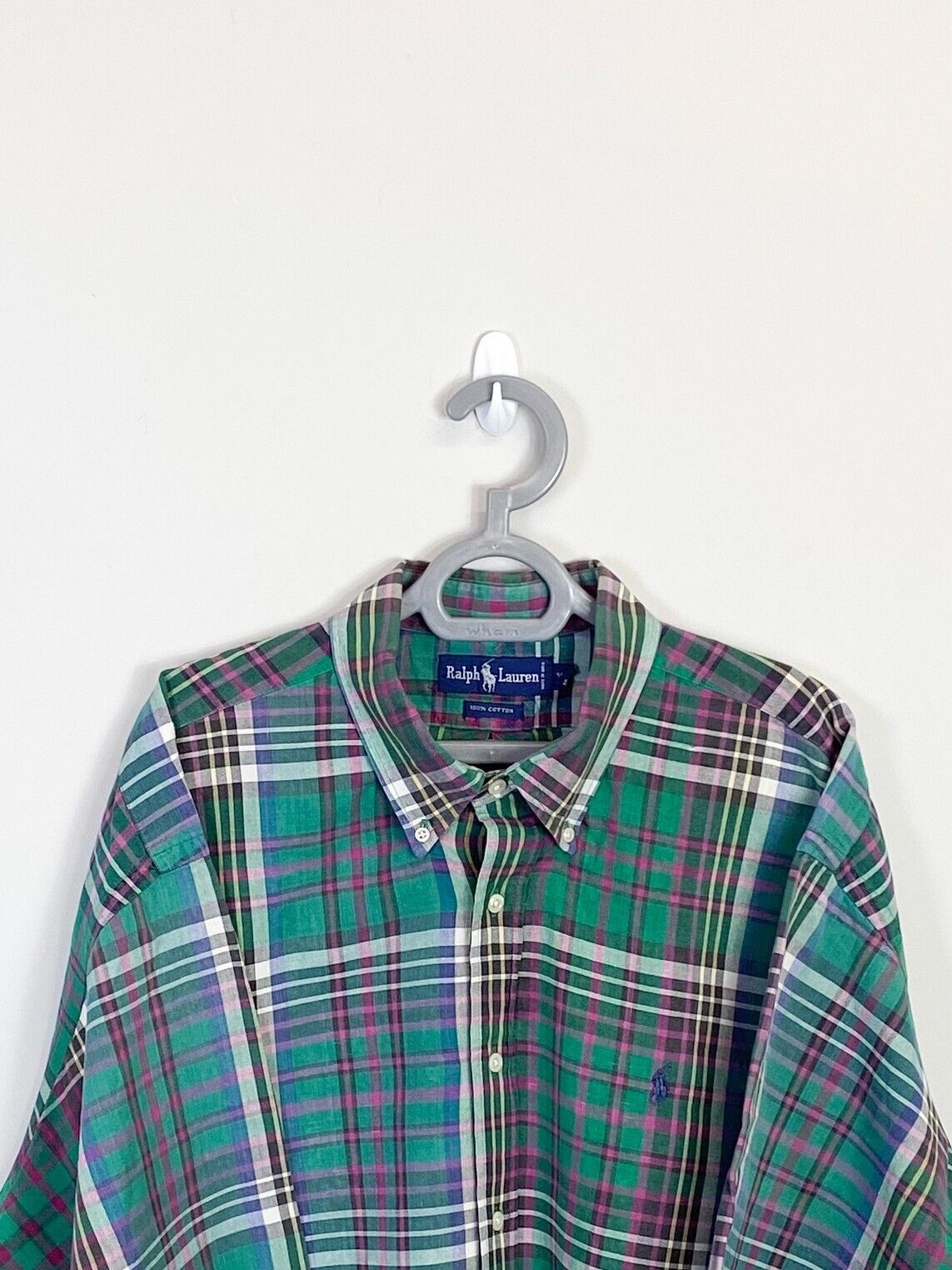 Ralph Lauren Shirt Mens XL Green Plaid Short Sleeve Small Blue Polo Pony Logo