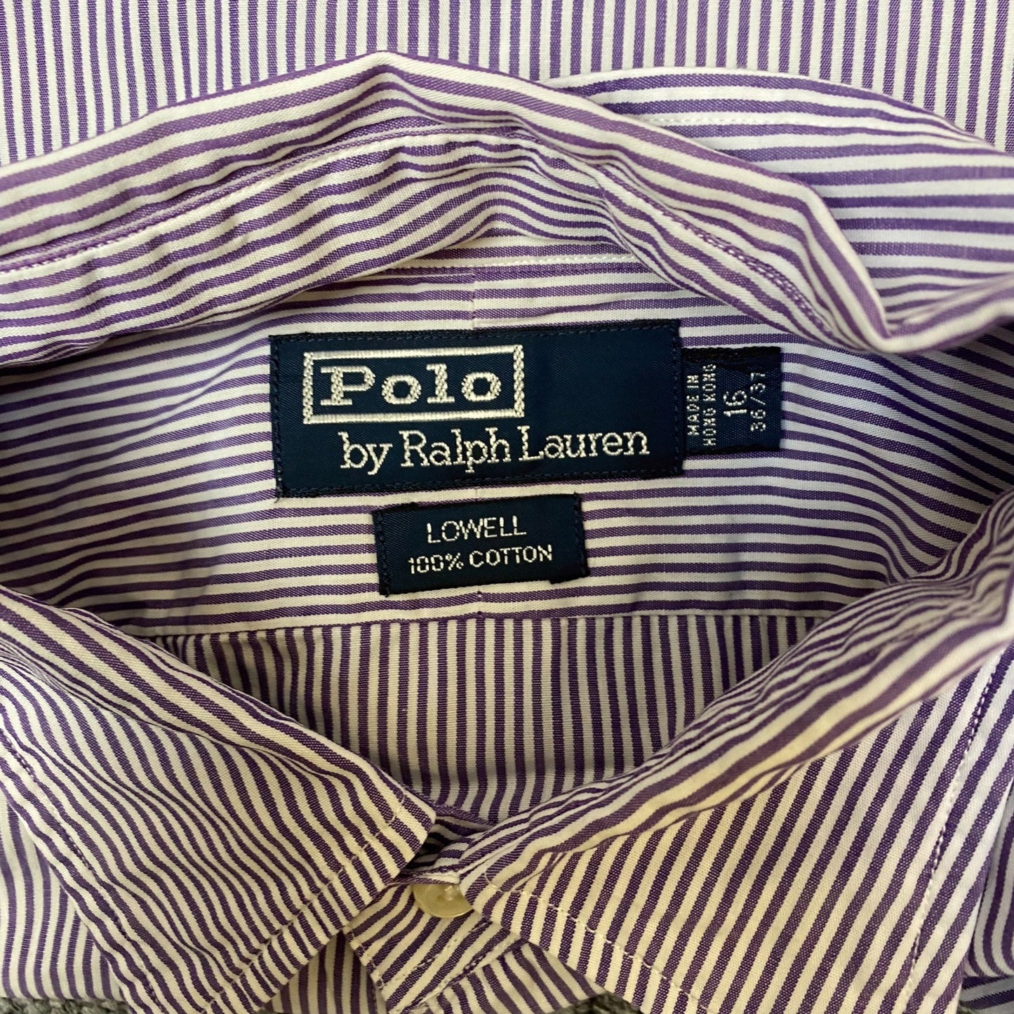 Polo Ralph Lauren Formal Shirt Mens L Purple White Striped Lowell Button Down