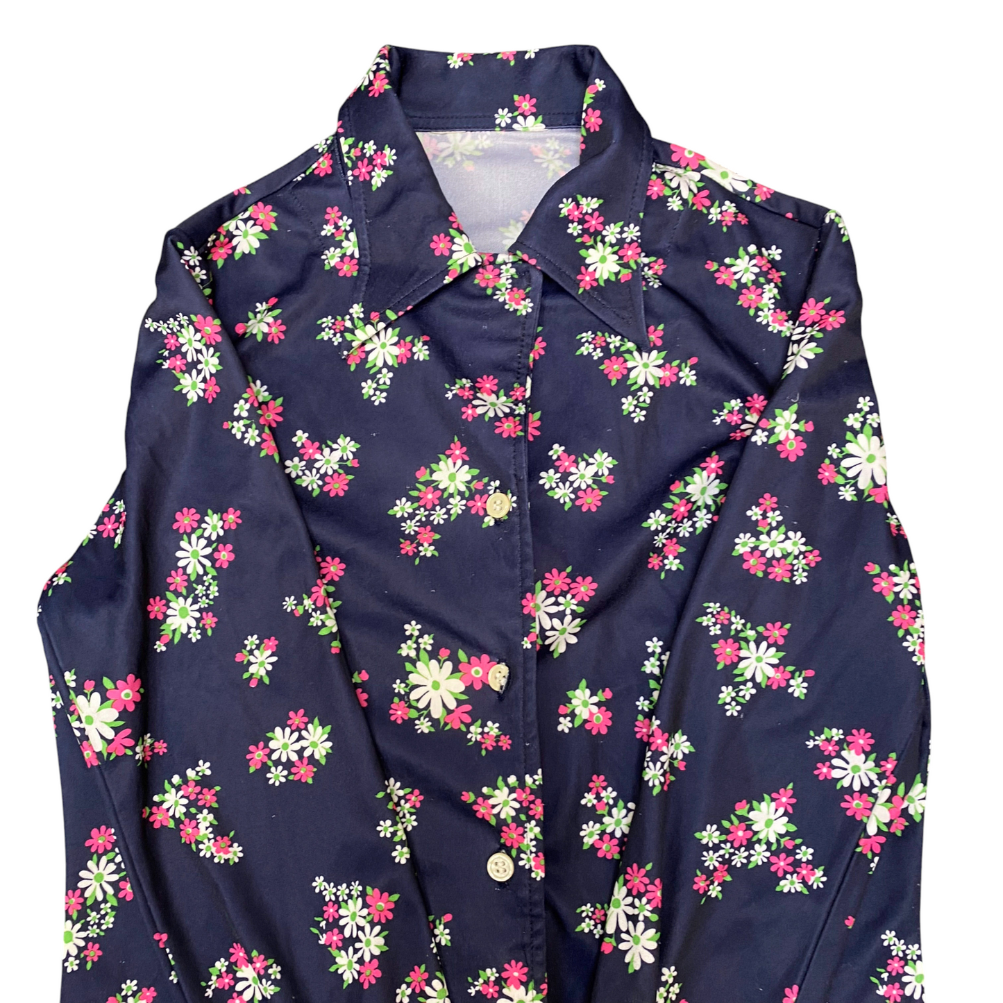 Shirt Top Womens S Blue Floral Casual Long Sleeve Collared Button Front Outdoor