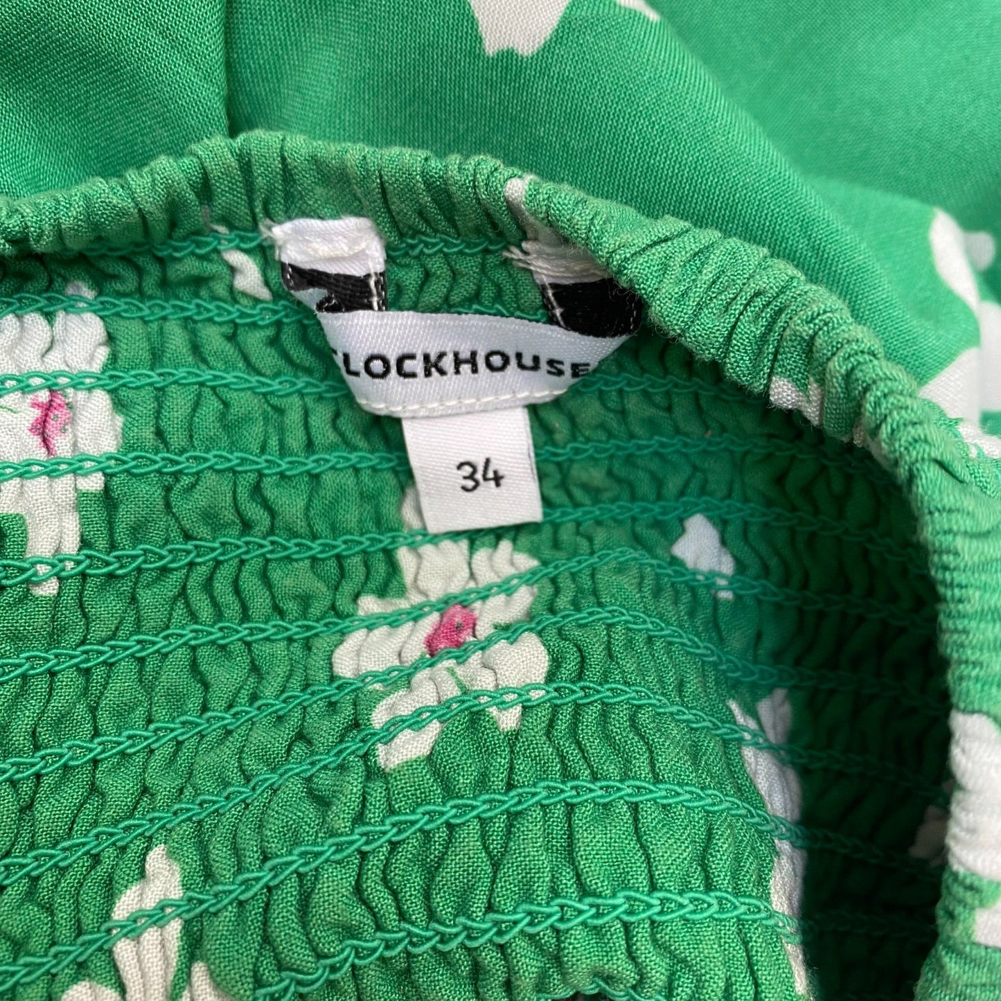 Clockhouse A Line Skirt Womens L Green White Floral Print Smocked High Waisted