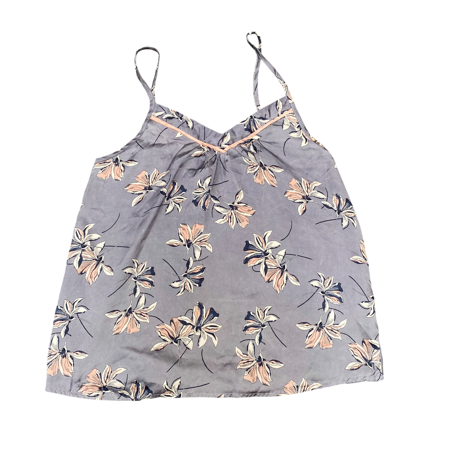Camisole Top Womens S Blue Floral Pleated V-Neck Spaghetti Straps Pullover