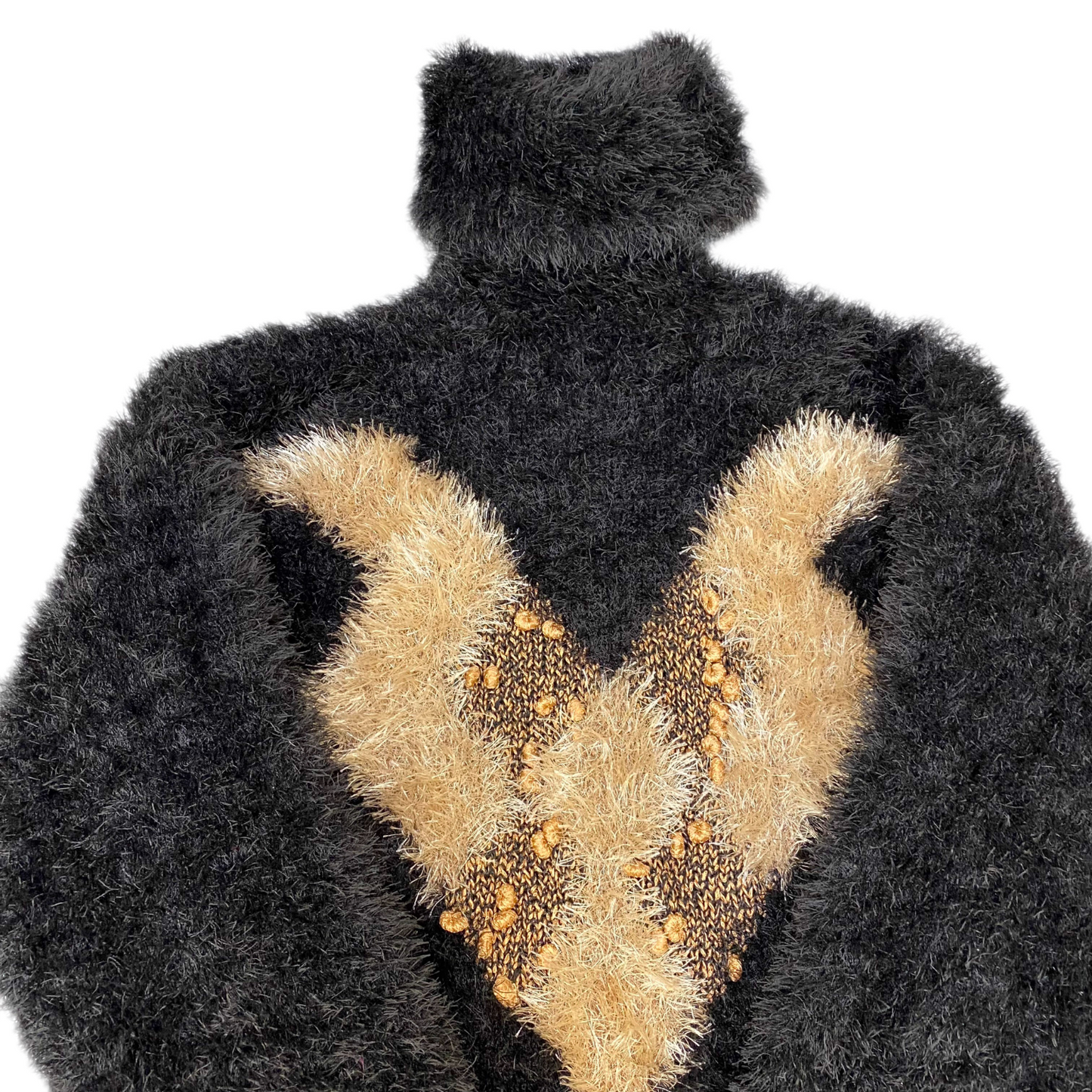 Jumper Womens Small Black Fluffy Warm Winter Turtle Neck Long Sleeve Pullover