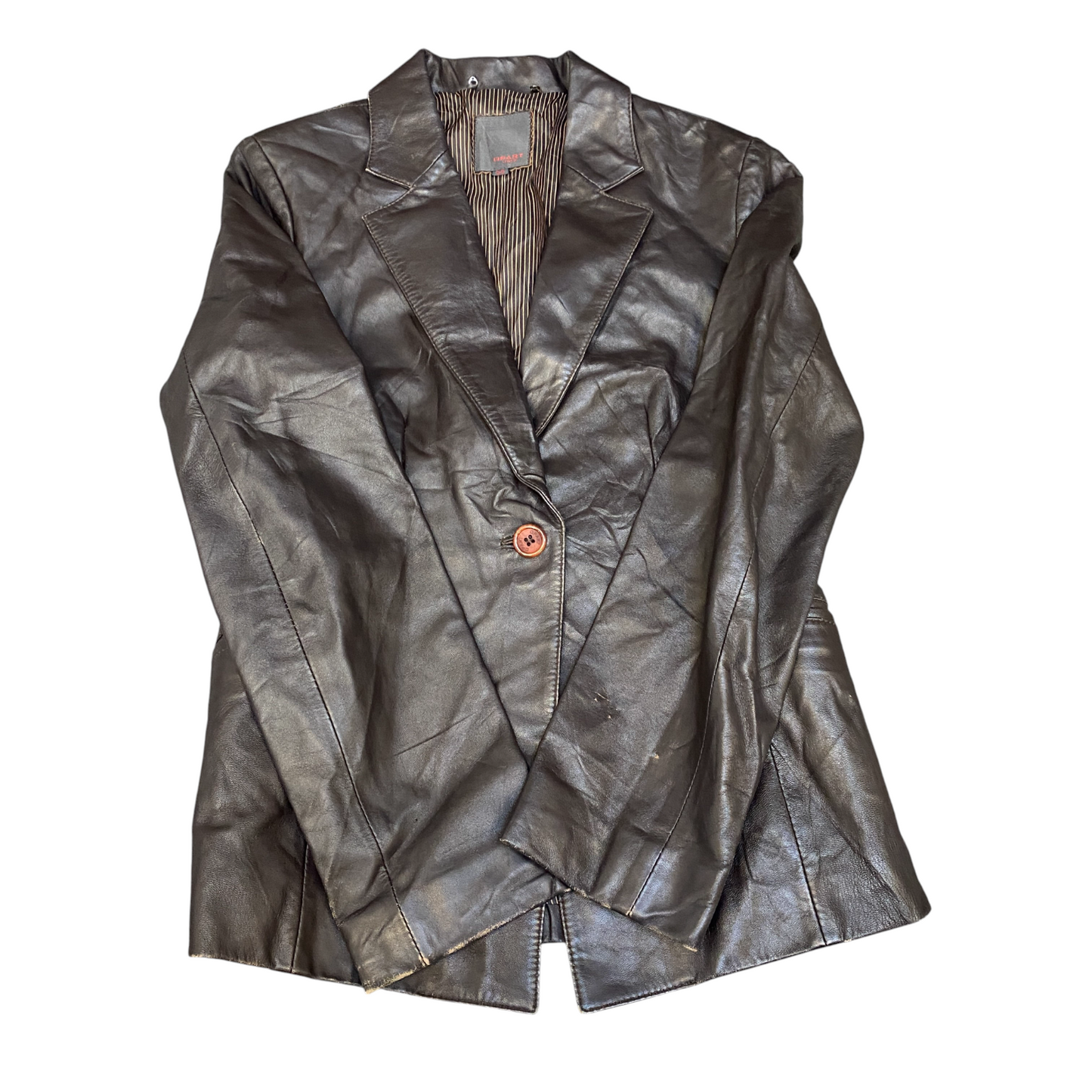 Opart Leather Blazer Jacket Womens Small Dark Brown Notch Lapel Single Breasted