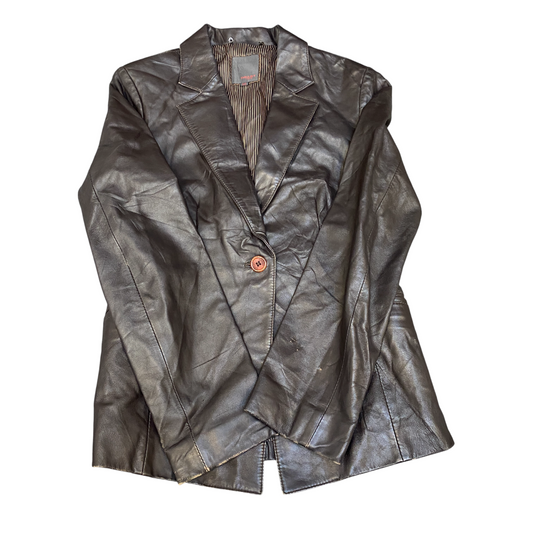 Opart Leather Blazer Jacket Womens Small Dark Brown Notch Lapel Single Breasted