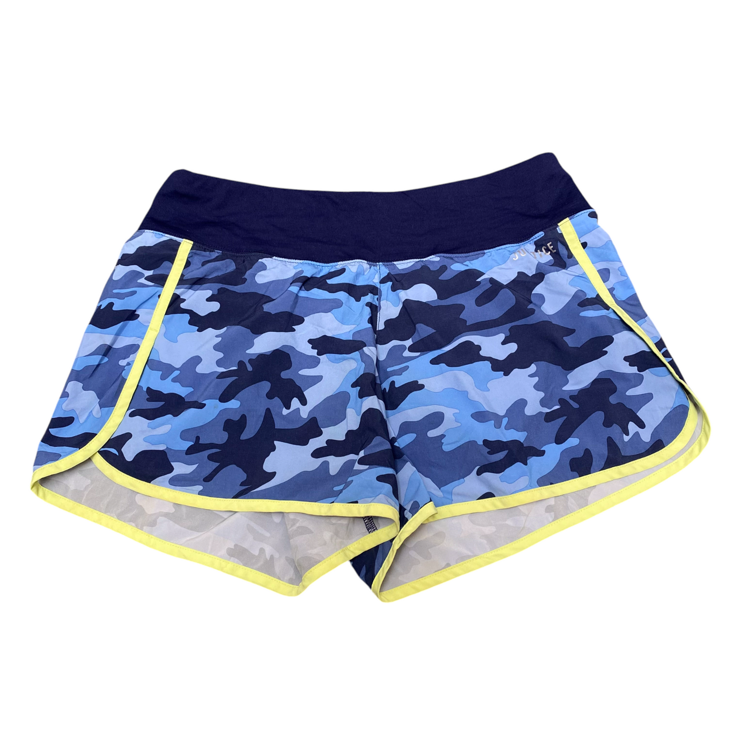 Active Running Shorts Girls 30W Blue Camo Athletic Fit High Waist Dolphin Hem
