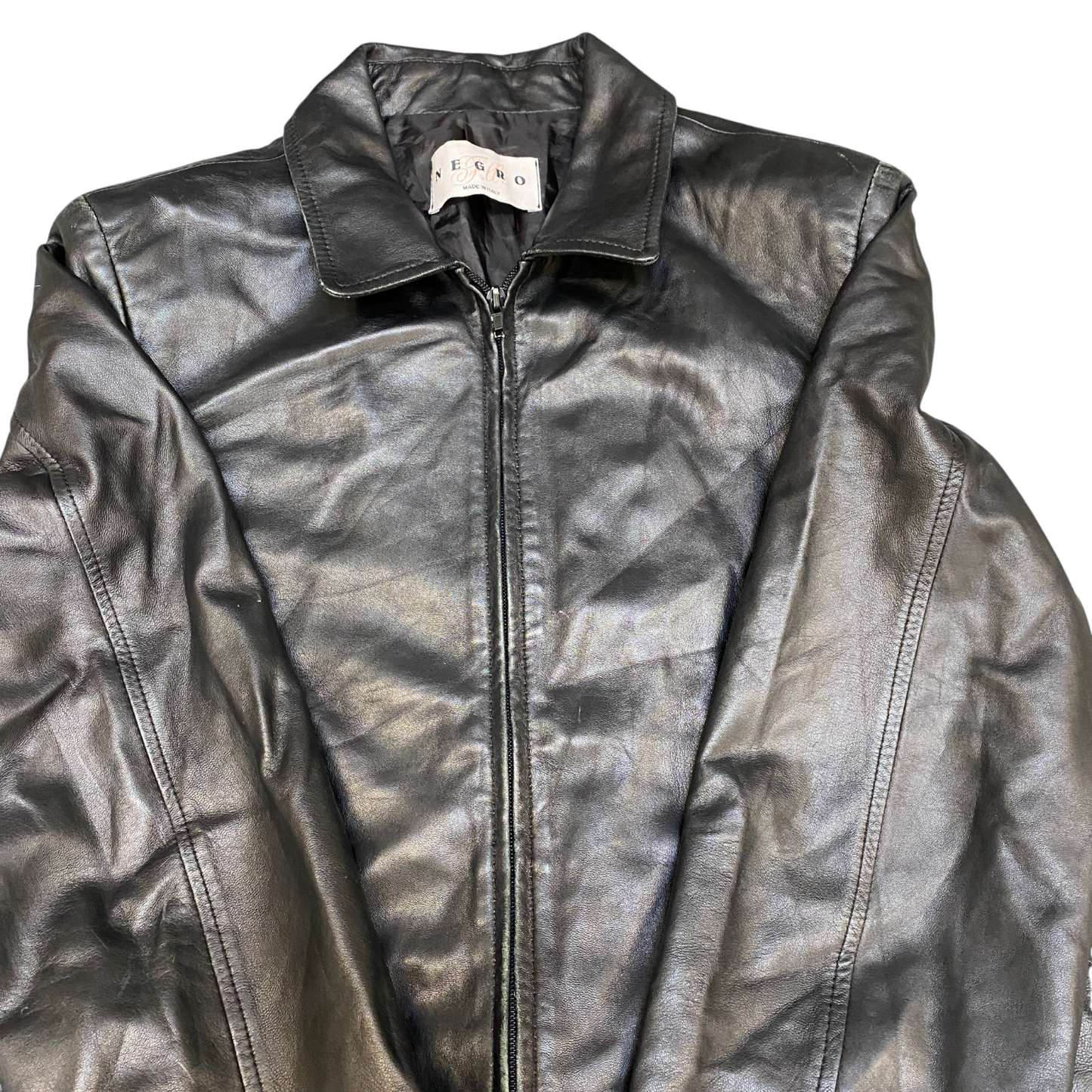 Negro F.lli Leather Jacket Womens Medium Black Lined Long Sleeve Collared Zipper