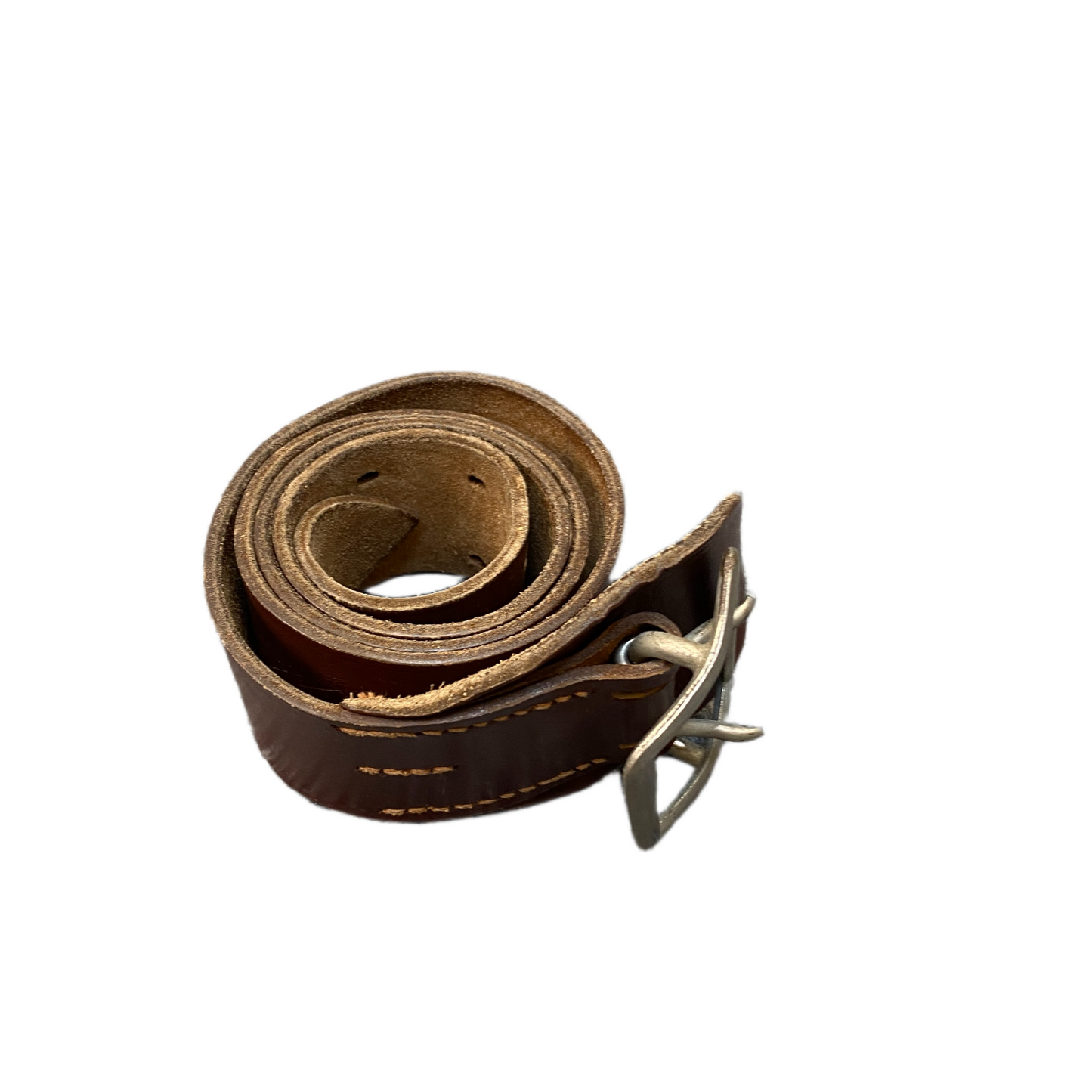 Waist Belt Men Brown Leather Adjustable Silver Double Pin Buckle 38.5 inches
