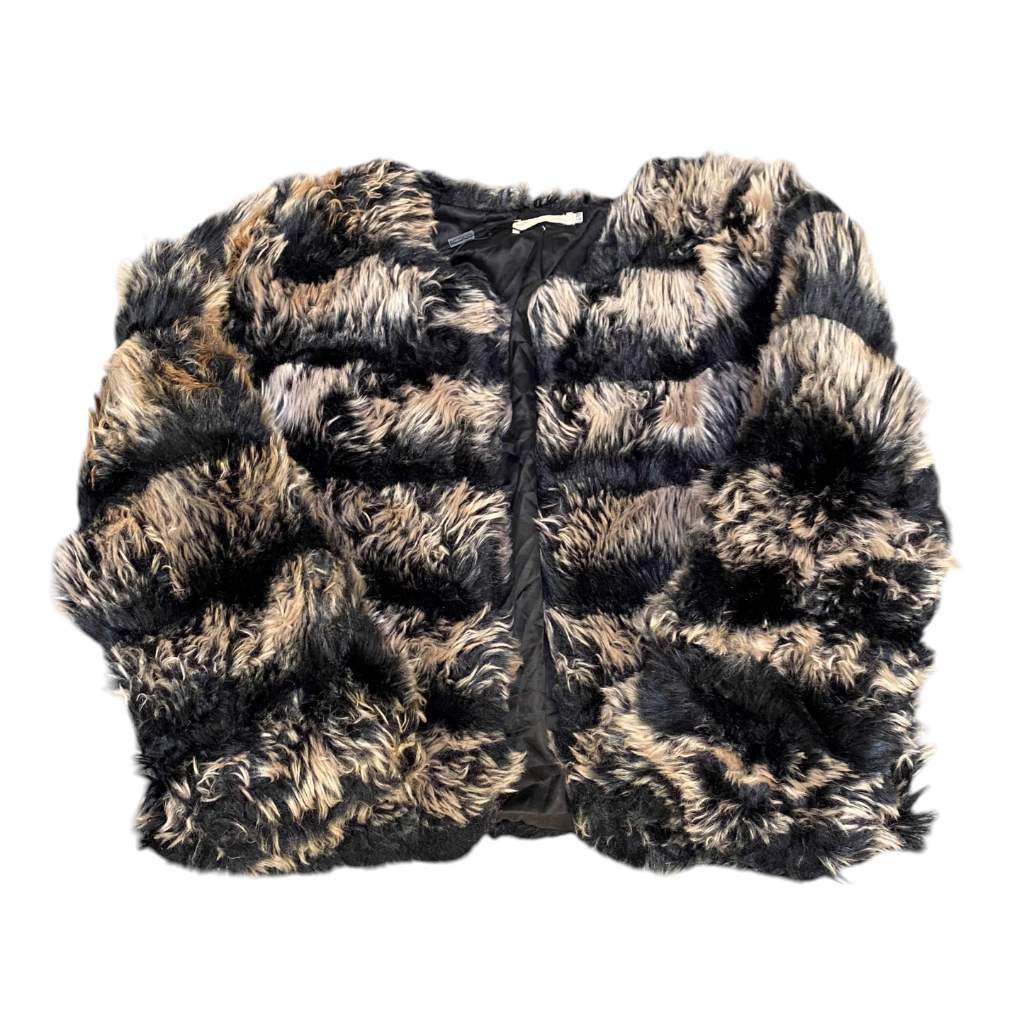 Flamant Rose Faux Fur Jackets Womens S/M Black Beige Long Sleeve Open Front