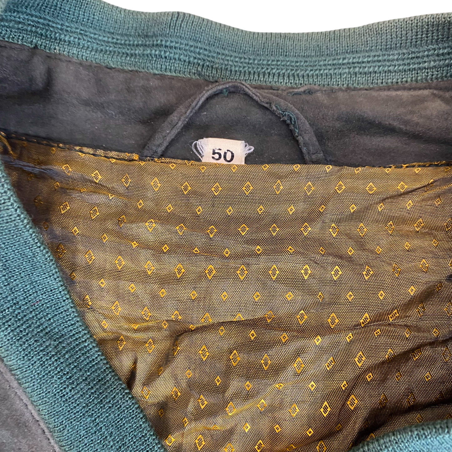 Bomber Jacket Mens L Green Suede Leather Pockets Long Sleeve Button Front