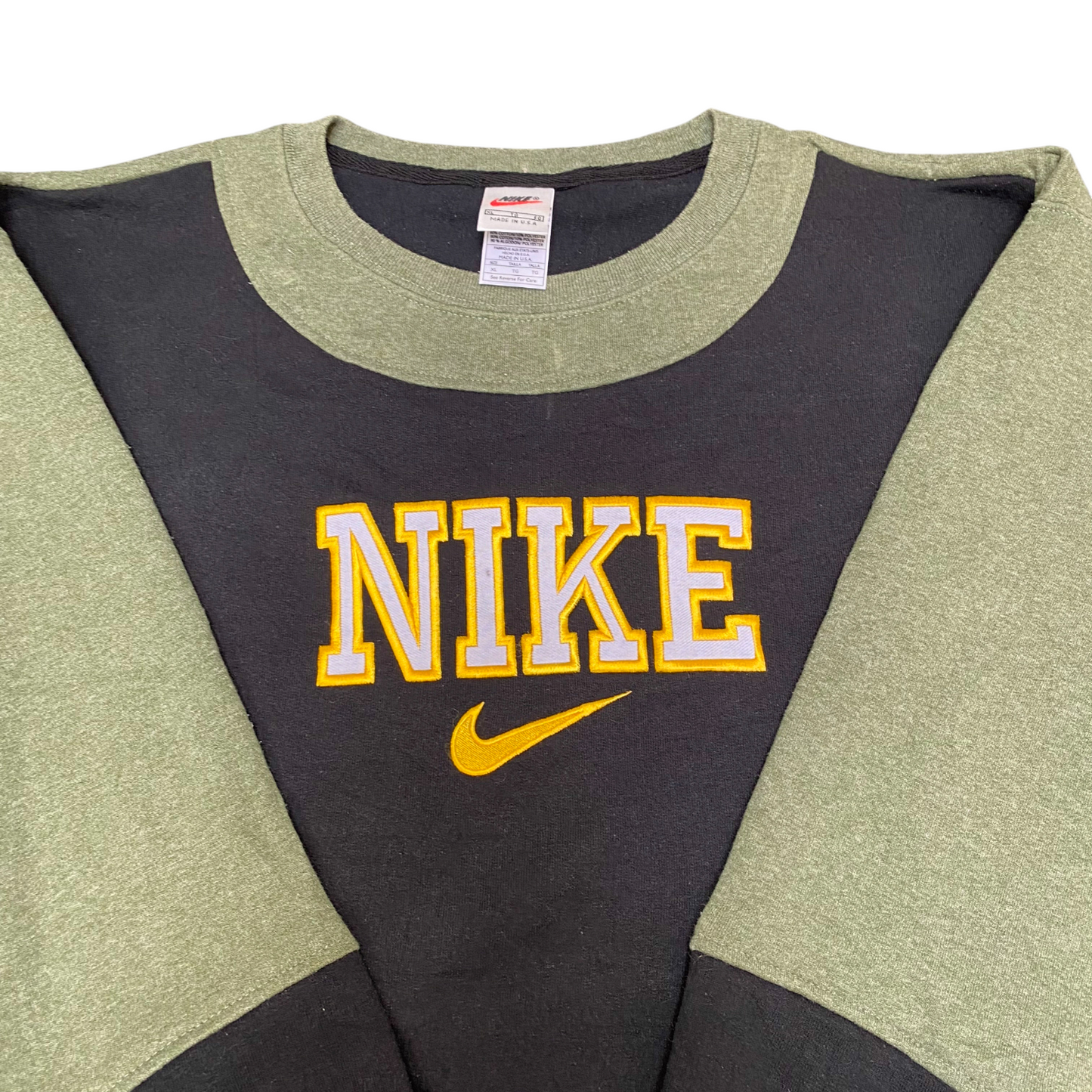 Nike Reworked Sweatshirt Mens XL Green Black Embroidered Spell Out Logo Y2K