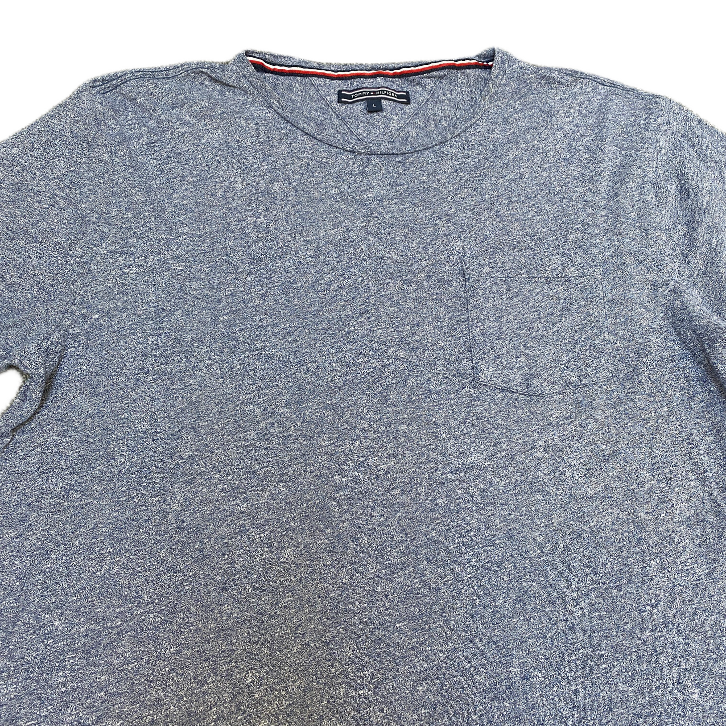 Tommy Hilfiger Shirt Mens L Blue Heather Relaxed Fit Single Pocket Crew Neck Tee