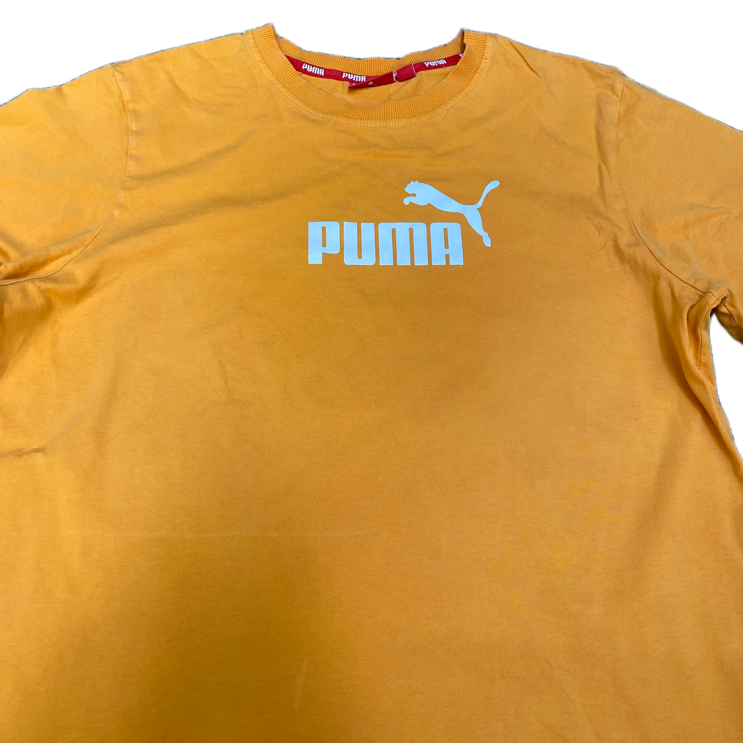 PUMA T-Shirt Women Medium Yellow Regular Fit Short Sleeve Crew Neck Pullover Tee