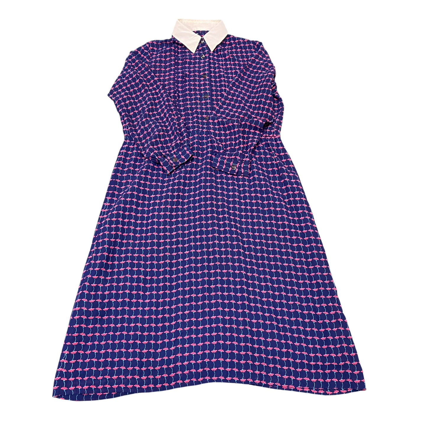 Womens Maxi Dress M Blue All Over Floral Print Long Sleeve Collared Button Front