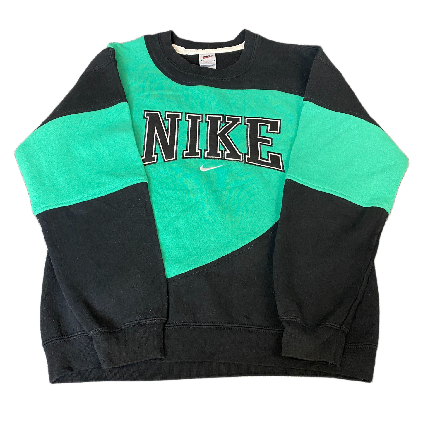 Nike Reworked Sweatshirt Men M Black Green Embroidered Spellout Logo Vintage Y2K