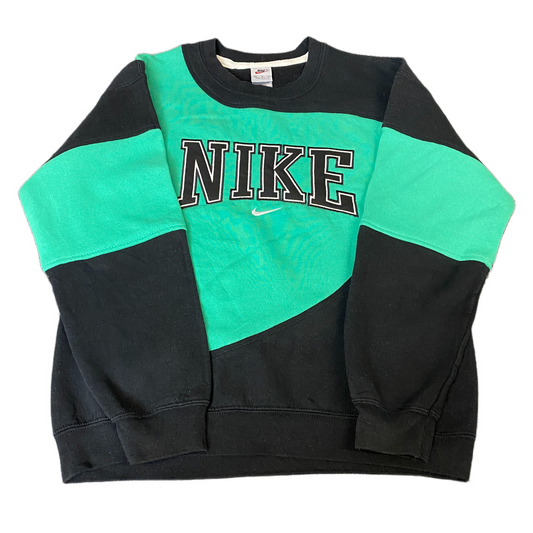 Nike Reworked Sweatshirt Men M Black Green Embroidered Spellout Logo Vintage Y2K