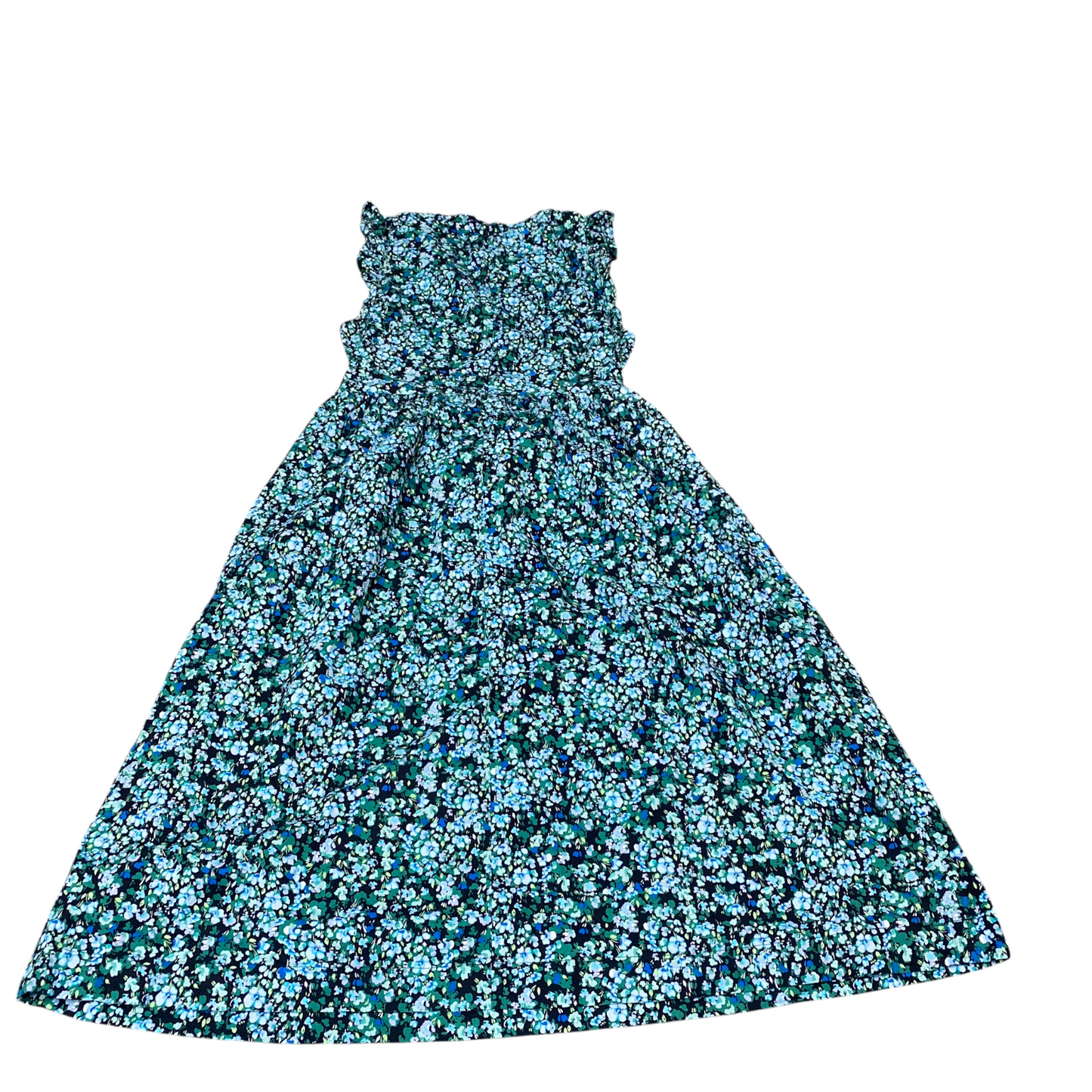 J.CREW A Line Maxi Dress Womens M Green Floral Pleated Sleeveless Back Zip