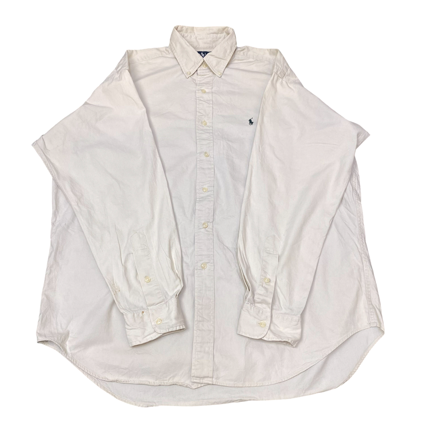 Ralph Lauren Shirt Mens L White Blake Long Sleeve Green Pony Logo Button Down