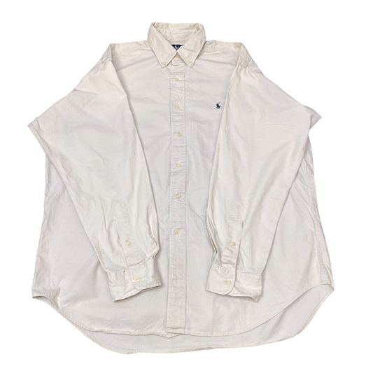 Ralph Lauren Shirt Mens L White Blake Long Sleeve Green Pony Logo Button Down