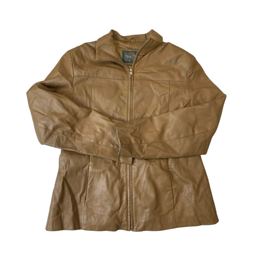 Traction Leather Jacket Mens XL Brown Lined Classic Soft Long Sleeve Full Zip