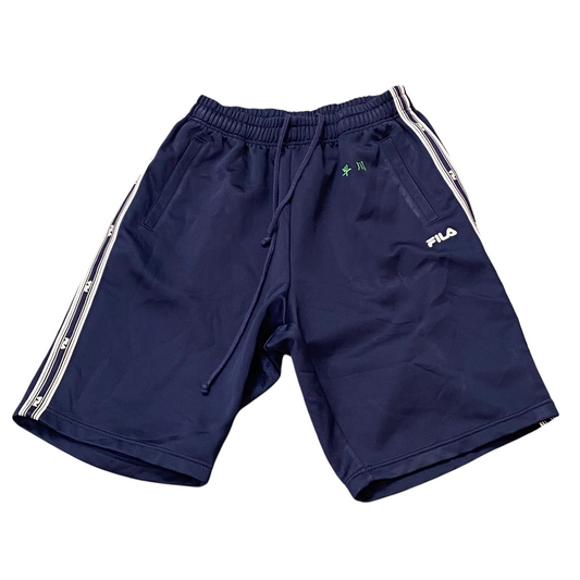 FILA Bermuda Shorts Large Blue Spellout Logo Elastic Waist Drawstring Athletic