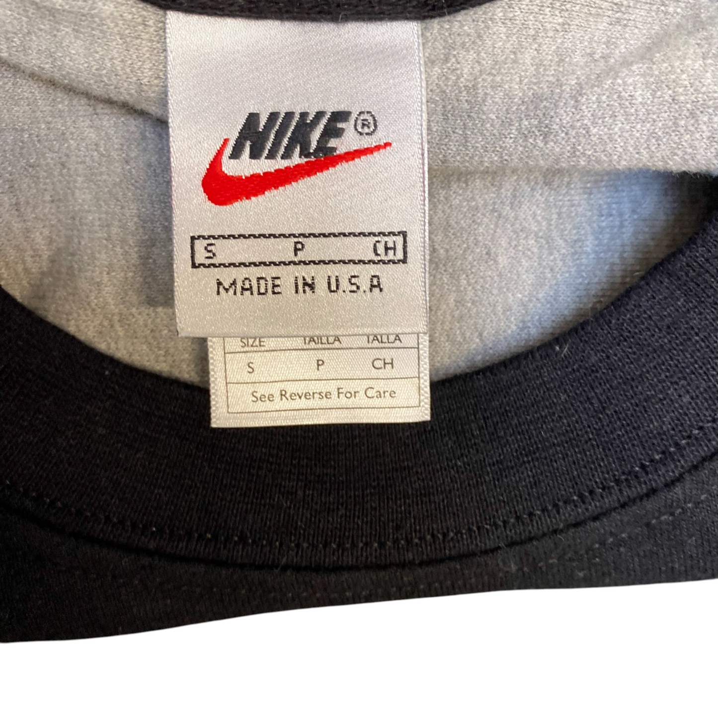 Nike Reworked Sweatshirt Mens S Black Gray Embroidered Spellout Logo Vintage Y2K