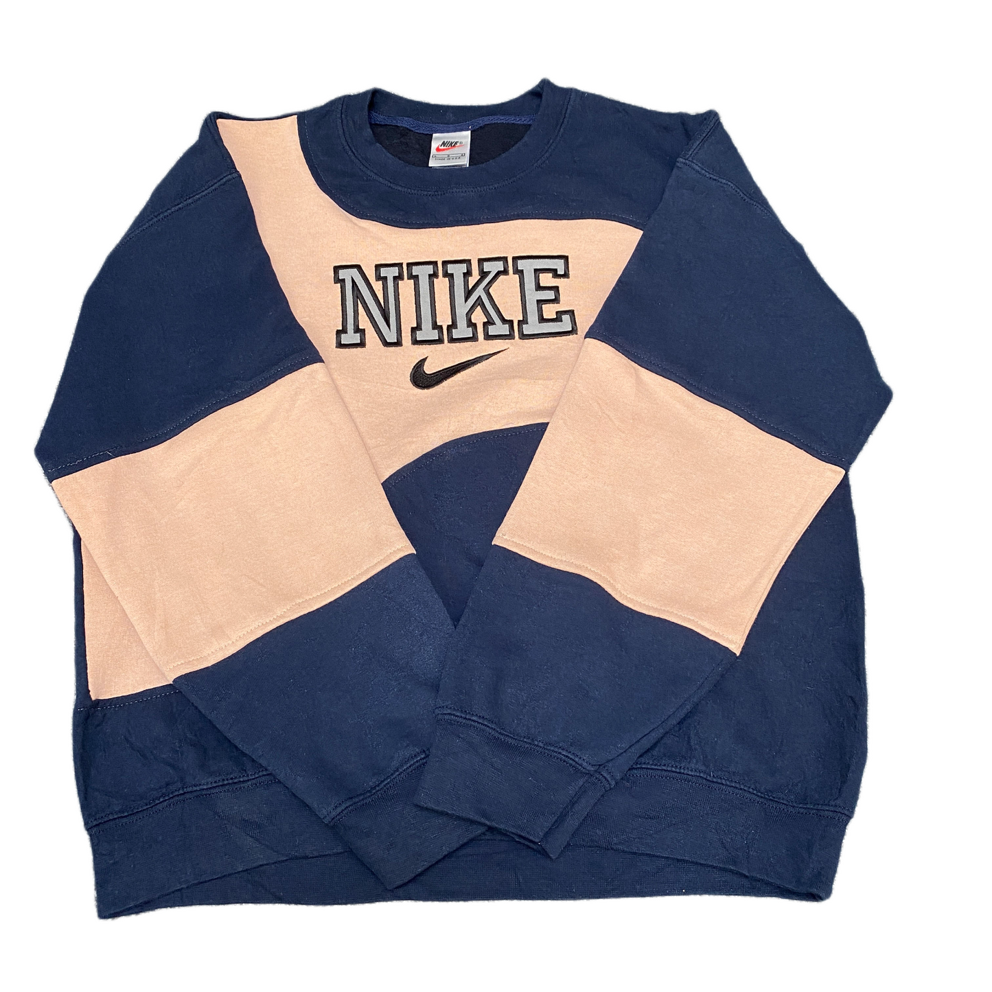 Nike Reworked Sweatshirt Mens Large Coral Navy Embroidered Spellout Logo Vtg Y2K