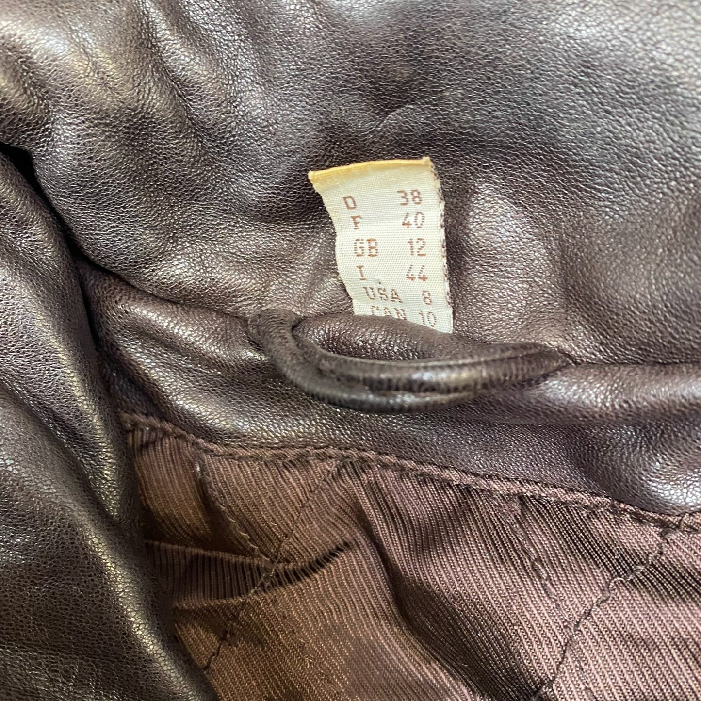 Womens Leather Jacket Large Brown Long Sleeve Quilted Lined Collar Button Front