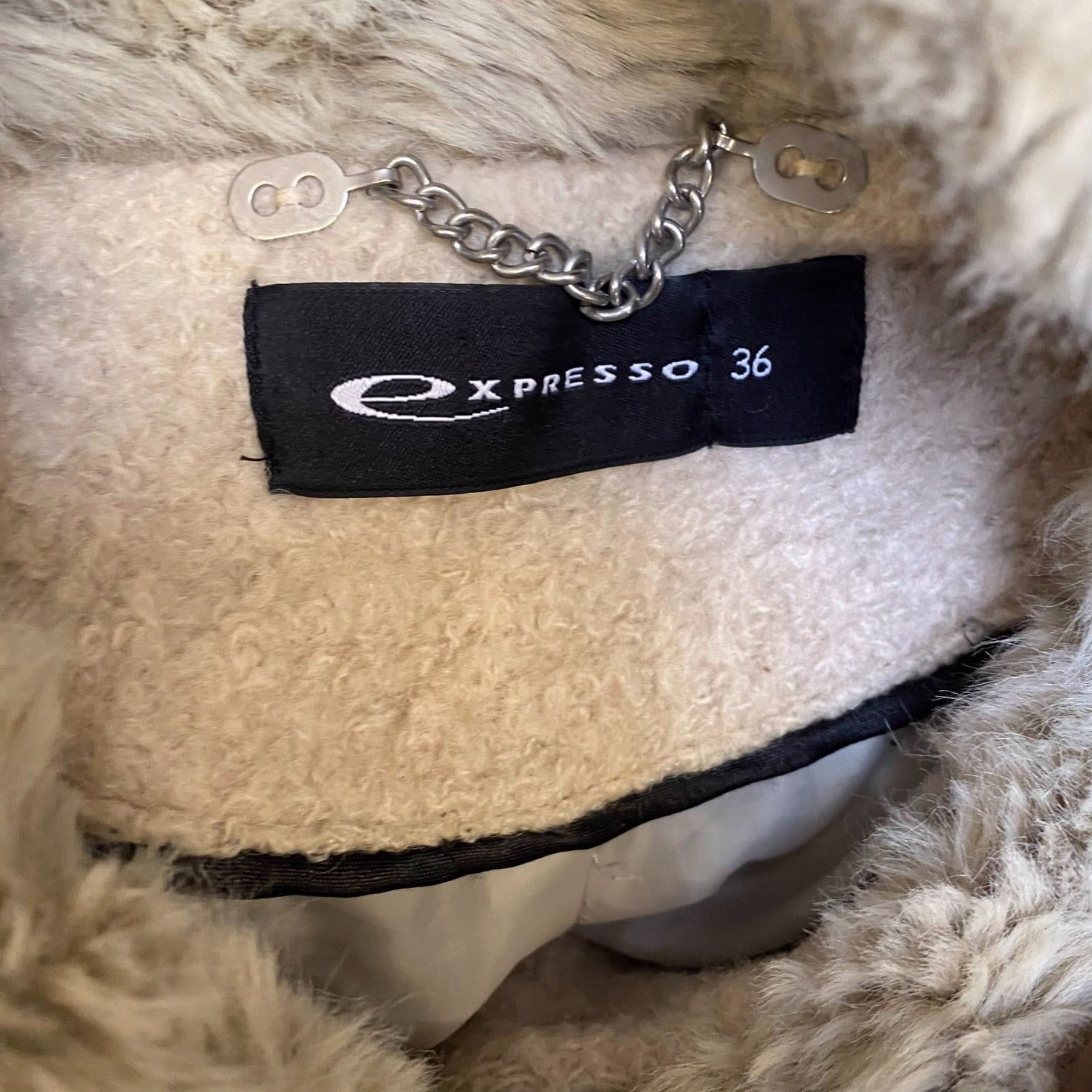 Expresso Faux Fur Coat Womens Medium White Wool Blend Lined Long Sleeve Collared