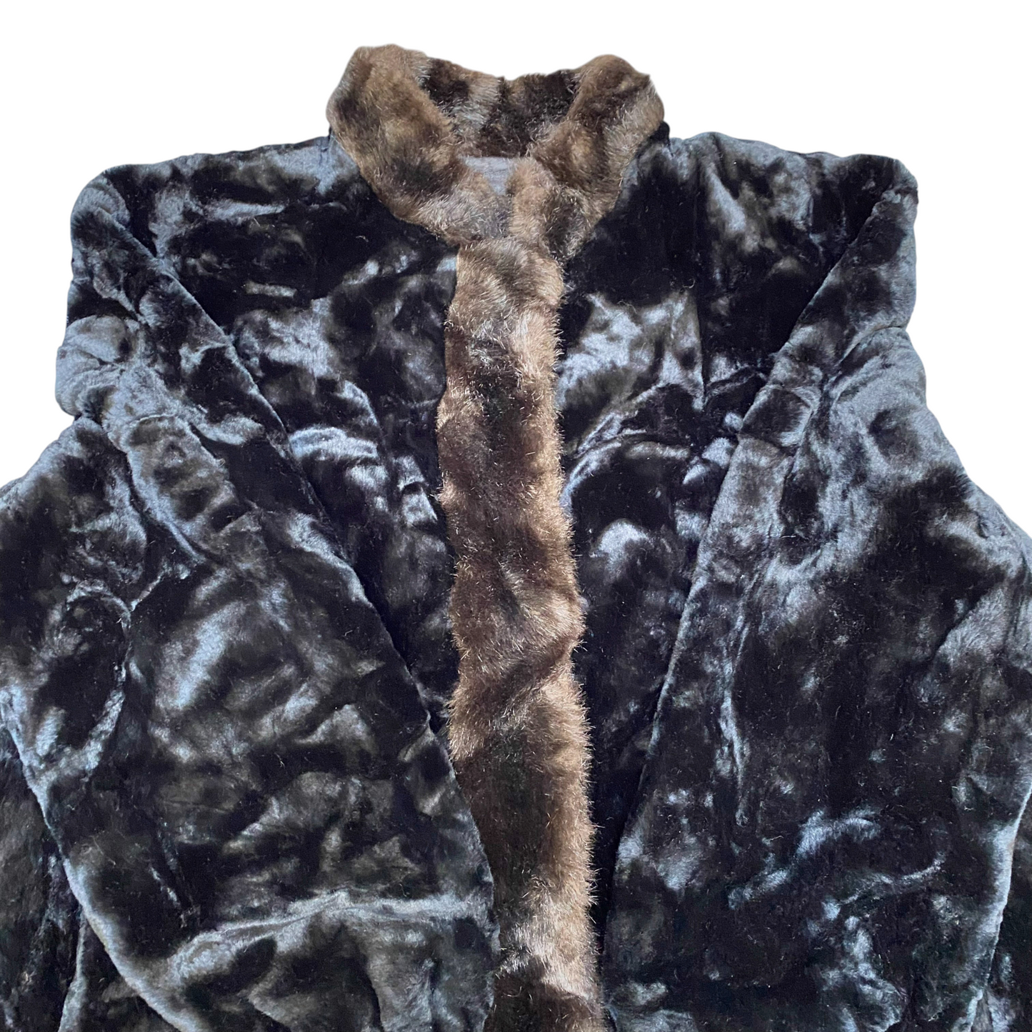 Hillmoor New York Faux Fur Coat Womens XL Black Brown Super Soft Long Sleeve