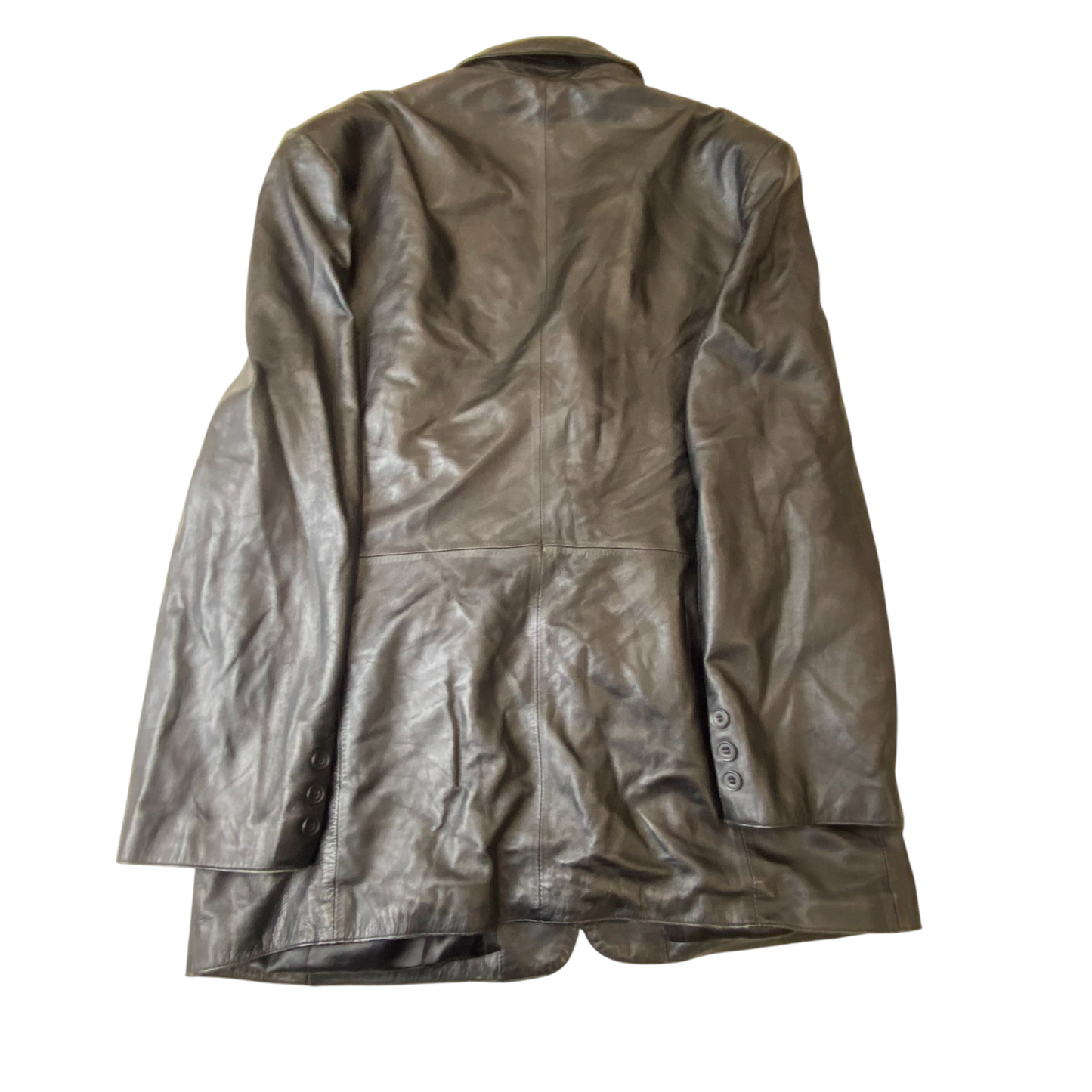 TCM Leather Blazer Jacket Mens Medium Black Lined Notch Lapel Single Breasted