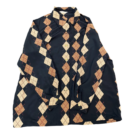 Bell Guess Shirt Top Womens L Black Brown Argyle Diamond Long Sleeve Button Down