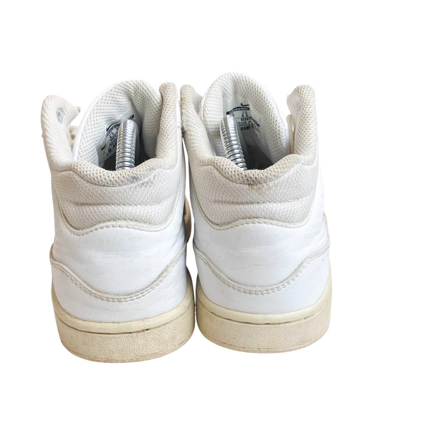 Nike Airs Running Sneakers Youth Boys 4.5 White Leather Upper Mid Top Lace Up